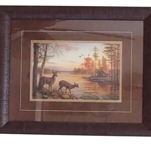 Mary Pettis "Quiet Evening" Deer Cabin Framed Print 21"X17"